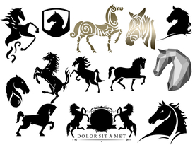 战马马头独角兽动物标志素材