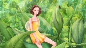 夏季人物女性清新树叶背景素材