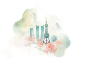 城市建筑清新插画背景素材