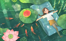 夏季人物清新插画卡通背景素材