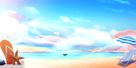 夏季沙滩清新插画卡通背景素材