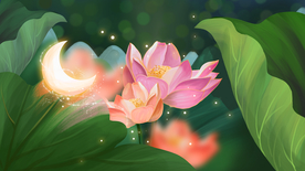 荷花荷叶清新插画卡通背景素材