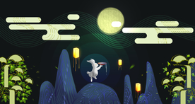 月兔中秋清新插画背景素材