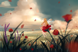 玫瑰花精灵清新插画卡通背景素材