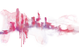 城市建筑水彩插画卡通背景素材