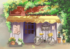 店面小屋国风插画卡通背景素材