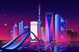 城市建筑立体插画卡通背景素材