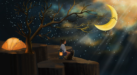 月亮夜晚人物女孩插画背景素材