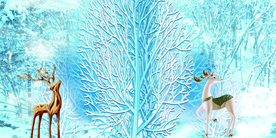 小鹿金色雪季墙贴壁画背景素材