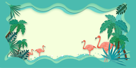 火烈鸟剪影传统复古插画背景素材