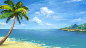 海洋沙滩清新传统国风插画素材