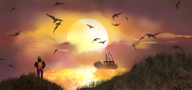 悬崖海边人物插画背景素材