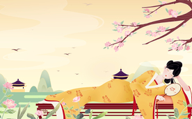 人物女性国风古风插画背景素材