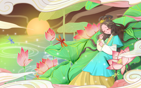 人物女性清新国风插画背景素材