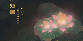 处暑荷花古风国风插画背景素材