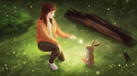 女孩人物森林插画背景海报素材