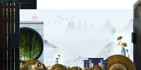 地产复古山水背景海报素材