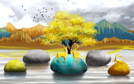 地产复古山水背景海报素材