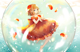 瓶中人物插画卡通清新海报素材