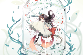 瓶中人物插画卡通清新海报素材