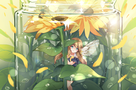 瓶中人物插画卡通清新海报素材