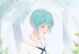 瓶中人物插画卡通清新海报素材