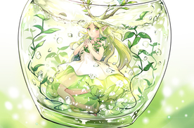 瓶中人物插画卡通清新海报素材