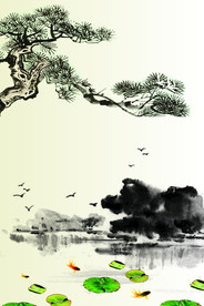 中国风水墨画海报背景展板