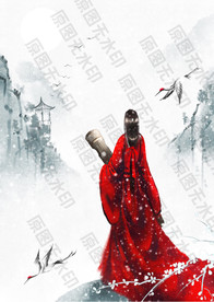 古风抱琴美女图