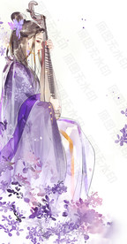 古风抚琴美女图