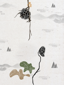 水墨荷花山水装饰画