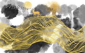 金色线条山脉抽象装饰画