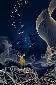 麋鹿轻奢装饰画