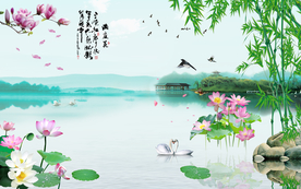 湖泊荷花背景墙