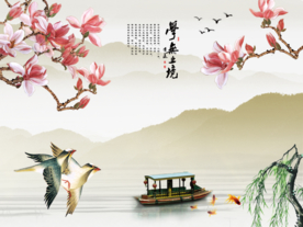 学无止境花鸟背景墙