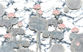 石纹山水荷花装饰画