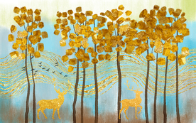 金色树枝麋鹿背景墙