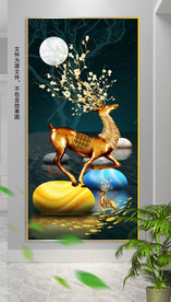 新中式发财树麋鹿玄关