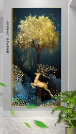新中式发财树麋鹿玄关