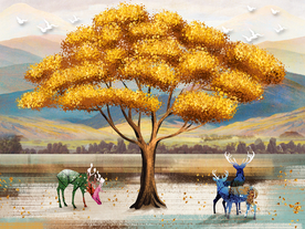 摇钱树动物装饰画