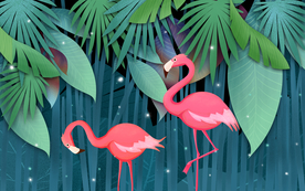 火烈鸟植物背景墙