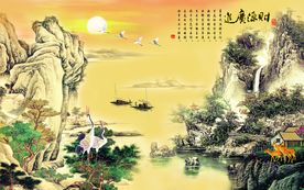 山水情水墨背景墙