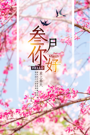 唯美创意三月你好海报