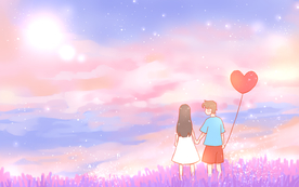 梦幻情侣人物插画合成背景素材