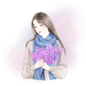 人物女性康乃馨插画合成背景素材