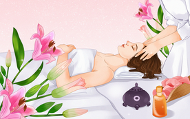 按摩养生人物插画合成背景素材