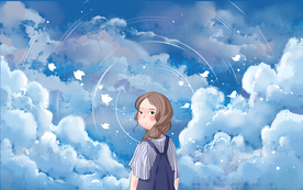 人物天空梦幻插画合成背景素材