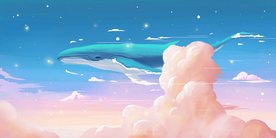 鲸鱼天空梦幻插画合成背景素材