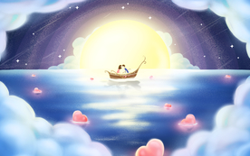 情侣梦幻人物插画合成背景素材