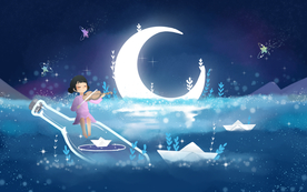 夜晚人物玻璃瓶插画合成背景素材